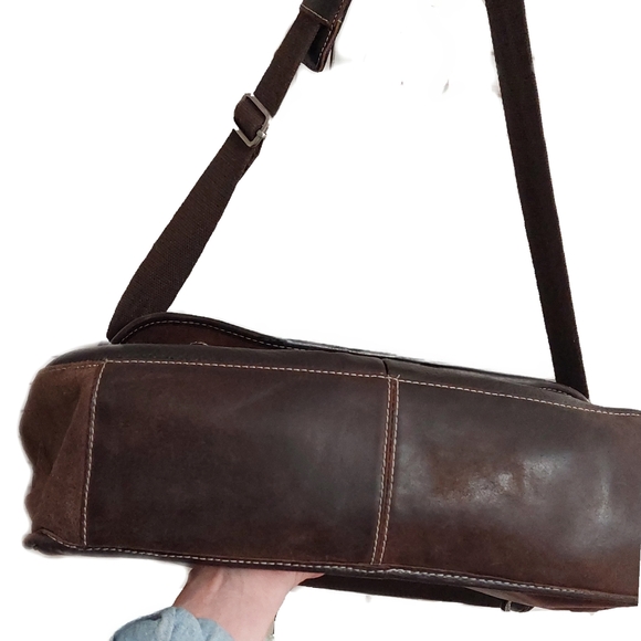 New Pelle Studio Unisex Large Premium Brown Leather Messanger/Laptop Bag w/Strap - Picture 11 of 11
